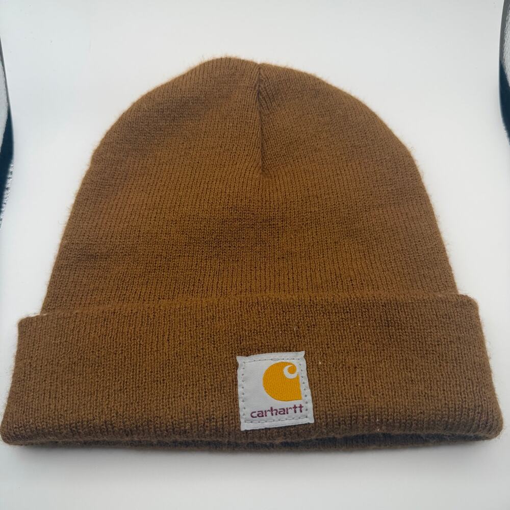 Carhartt Brown Knit Cuffed Beanie Watch Hat Logo One Size Workwear